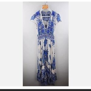 Blue and White Floral Maxi Dress